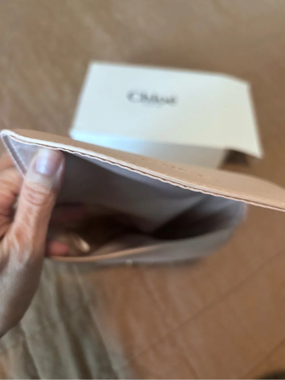 Chloé Light Blush Pebbled Leather Wristlet Clutch